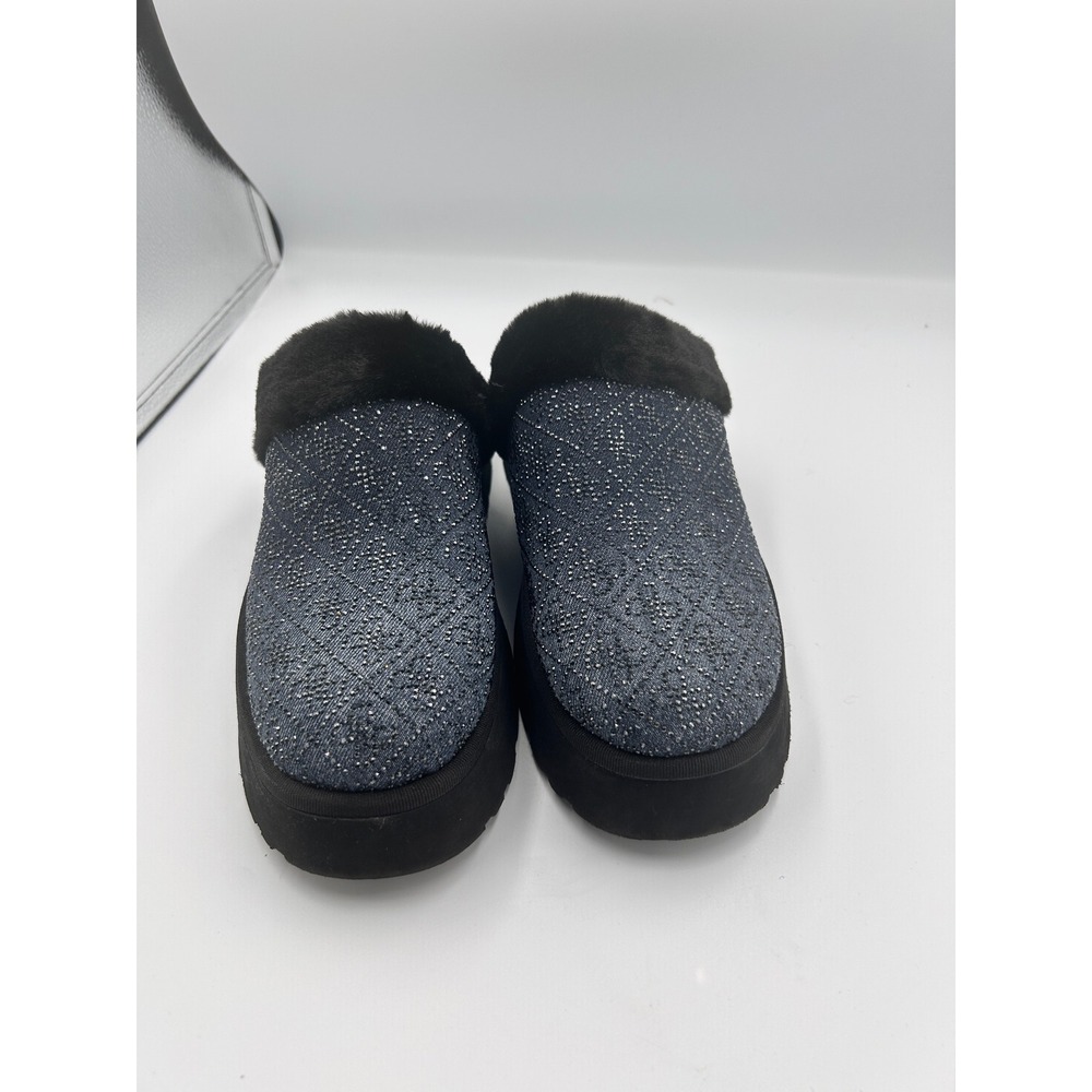 GUESS Danikas2 Womens Platform Slippers Black Faux Fur Rhinestone Mules 10M